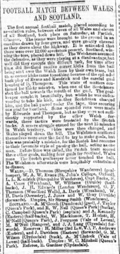 Report of The Cardiff Times about Wales' first competitive match against Scotland in 1876. Wales V Scotland 3386999.tif
