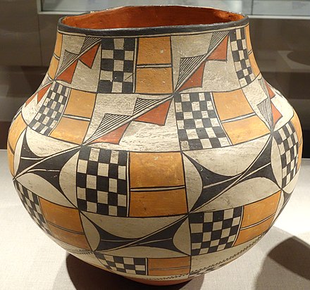 Polychrome olla from Acoma Pueblo, c. 1889–1903, made for the tourist trade.