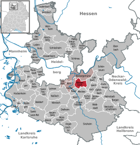 Poziția Wiesenbach pe harta districtului Rhein-Neckar-Kreis