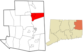 Windham County Connecticut incorporated and unincorporated areas Putnam highlighted.svg