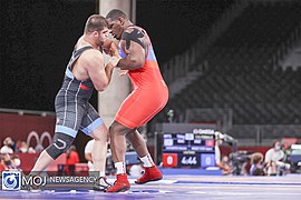 Wrestling at the 2020 Summer Olympics – Men's Greco-Roman 130 kg – Mirzazadeh vs López (17).jpg