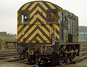 BR Class 09 0-6-0 Shunter 09001 in BR blue at the Mount Pleasant level crossing, Northam, 1989. Scanned from a Kodachrome 35mm slide.