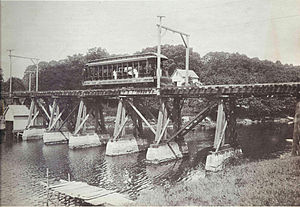 14 bench car on Smith Cove trestle, Waterford, 1906.jpg