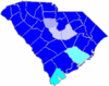 青色はティルマンが優勢だった郡、水色はハスケルが優勢だった郡。