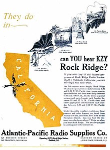 Advertisement for radio station KZY. 1922 KZY advertisement.JPG