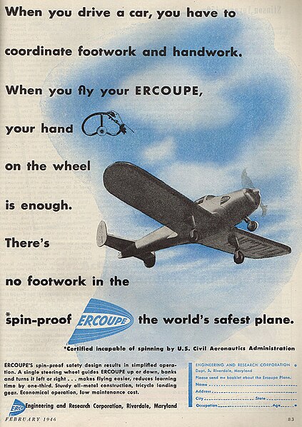 A full-page Ercoupe advertisement, February 1946
