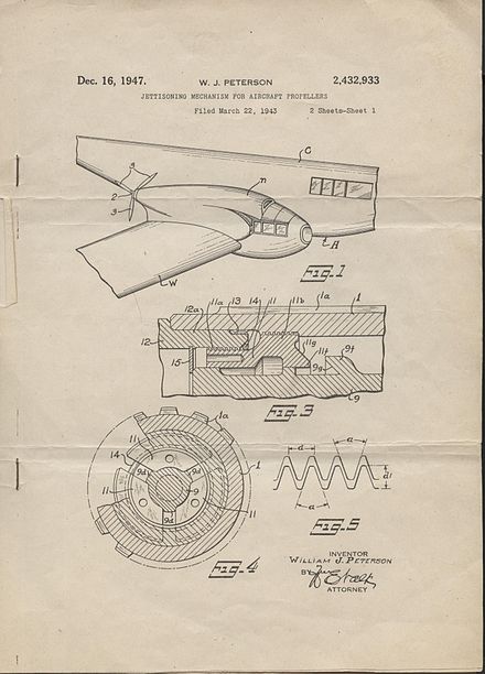 Patent for the propeller jettison system used on the XP-55.