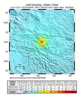 <span class="mw-page-title-main">2013 Dingxi earthquakes</span> 2013 earthquakes centered in Dingxi, Gansu province, China