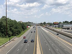 U.S. Route 1, the largest and busiest road in North Brunswick 2021-07-16 13 26 09 View north along U.S. Route 1 from the overpass for the ramp to U.S. Route 130 in North Brunswick Township, Middlesex County, New Jersey.jpg