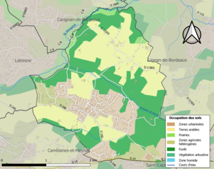 Barevná mapa znázorňující využití půdy.