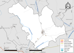 Carte en couleur présentant le réseau hydrographique de la commune