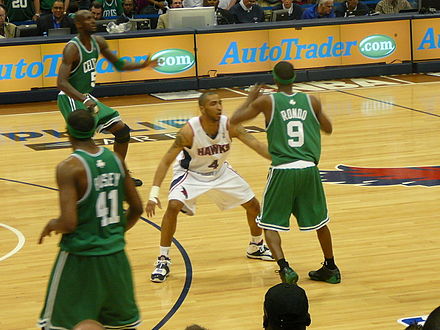 Law guards Rajon Rondo of the Boston Celtics in the 2008 NBA Playoffs.