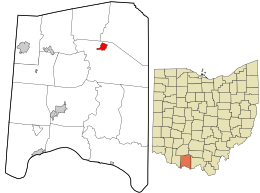 Ubicación en el condado de Adams y el estado de Ohio.