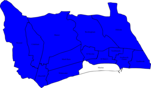 Map of the results of the 2008 Adur council election. Conservatives in blue and Residents in white. Adur 2008 election map.png