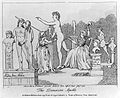 "The Damerian Apollo". 1798 caricature of Anne Seymour Damer chiseling the posterior of a large Apollo.