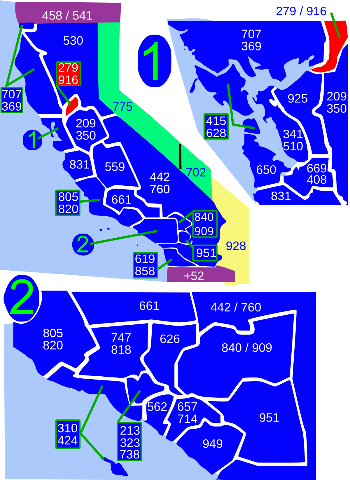 916 Area Code Map Area codes 916 and 279   Wikipedia