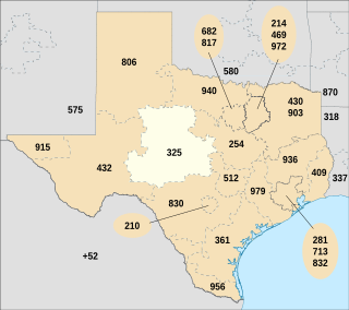 Area code 325 Area code in west-central Texas, United States