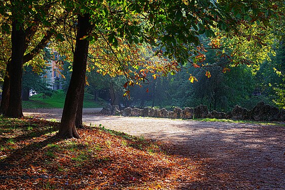 Autumn colors in a public park in Milan, Italy