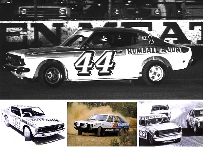 File:Barry Burns - Northern Territory Speedway Chapion Circa 1970 and the Datsport Rally Team 1980 - Barry Burns (Driver) and David Milne (Co-Driver) 1981 South Australian Rally Champions collage.jpeg