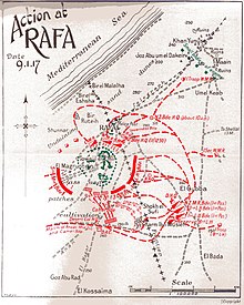 Powles' map showing the attacks on Rafa and El Magruntein Battle of Rafa map (Powles pp.80-1).jpg