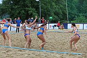 Deutsch: Beachhandball Europameisterschaften 2019 (Beach handball Euro); Tag 5: 6. Juli 2019 – Frauen, Platzierungsspiel für die Ränge 5–8, Rumänien-Zypern 2:0 (18:17, 18:14) English: Beach handball Euro; Day 5: 6 July 2019 – Placement Match/Cross Match for rank 17–20 Women – Romania-Cyprus 2:0 (18:17, 18:14)