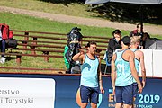 Deutsch: Beachhandball Europameisterschaften 2019 (Beach handball Euro); Tag 1: 2. Juli 2019 – Männer, Vorrunde Gruppe A, Deutschland-Norwegen 2:0 (22:14, 22:20) English: Beach handball Euro; Day 1: 2 July 2019 – Men Preliminary Round Group A – Germany-Norway 2:0 (22:14, 22:20)