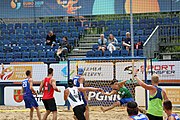 Deutsch: Beachhandball Europameisterschaften 2019 (Beach handball Euro); Tag 5: 6. Juli 2019 – Männer, Halbfinale, Dänemark-Ungarn 2:0 (19:16, 22:18) English: Beach handball Euro; Day 5: 6 July 2019 – Semifinal Men – Denmark-Ukraie 2:0 (19:16, 22:18)