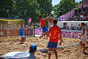 Deutsch: Beachhandball bei den Olympischen Jugendspielen 2018 in Buenos Aires; Tag 7, 13. Oktober 2018; Jungen, Halbfinale – Spanien-Kroatien 2:1 English: Beach handball at the 2018 Summer Youth Olympics in Buenos Aires at 13 October 2018 – Boys Semifinal – Spain-Croatia 2:1 Español: Handball de playa en los Juegos Olimpicos de la Juventud Buenos Aires 2018 en 13 de octubre de 2018 – Semifinales de chicos - España-Croacia 2:1