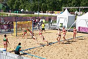 Deutsch: Beachhandball bei den Olympischen Jugendspielen 2018; Tag 3, 9. Oktober 2018; Mädchen, Vorrunde, Gruppe A - Kroatien-Ungarn 0:2 English: Beach handball at the 2018 Summer Youth Olympics at 9 October 2018 – Girls Preliminary Round Group A‎ – Croatia-Hungary 0:2