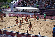 Deutsch: Beachhandball bei den Olympischen Jugendspielen 2018; Tag 4, 10. Oktober 2018; Mädchen, Vorrunde, Gruppe A - Ungarn-Chinese Taipei (Taiwan) 2:0 English: Beach handball at the 2018 Summer Youth Olympics at 10 October 2018 – Girls Preliminary Round Group A‎ – Hungary-Chinese Taipei 2:0