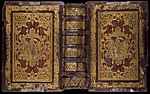 Bout Psalter-Hours - KB 79 K 11 - Front and back side of late 16th-century brown leather binding with Caritas blocks and decorative rolls in gold.jpg