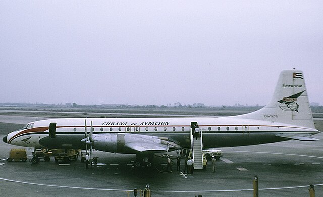 A Cubana Bristol Britannia 318 at Jorge Chávez International Airport in 1972. The carrier received the first of these aircraft in December 1958.