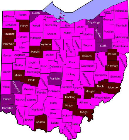 COVID-19 Cases by counties of Ohio COVID-19 Cases in Ohio by counties 2.svg