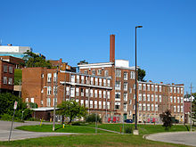 Former Canada Hair Cloth factory before conversion for university use Canada Hair Cloth building St Catharines 2011.jpg