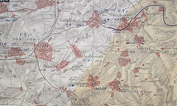 Carte montrant les destructions de Jeancourt lors de la guerre 14-18.