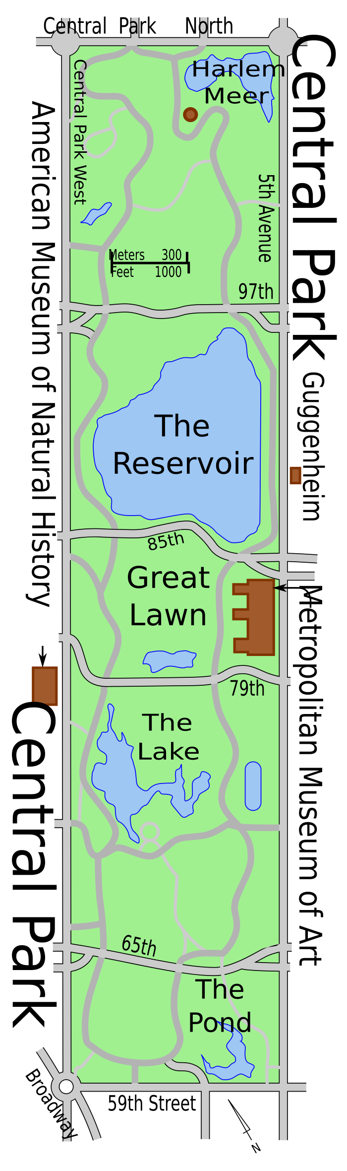 Map of Central Park. Clicking on a feature in the picture causes the browser to load the appropriate article.