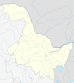 Mapa konturowa Heilongjiangu, na dole po prawej znajduje się punkt z opisem „Jixi”