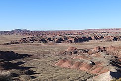 Badlands of Petrified Forest National Park at Chinde Point, near the site where "Gertie" was discovered Chinde Point Overlook from first person view.jpg