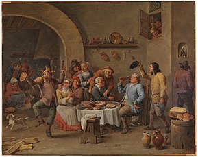 The King Drinks (between 1634 and 1640) by David Teniers the Younger, showing a Twelfth Night celebration with a "Lord of Misrule" David Teniers (II) - Twelfth-night (The King Drinks) - WGA22083.jpg
