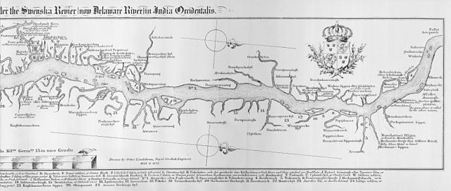 A 1655 Swedish nautical chart showing part of the Delaware River when the river was part of the Swedish colony New Sweden