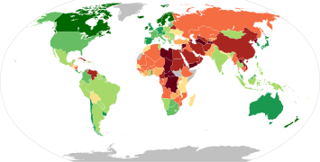 Democracy Index map in 2020 according to The Economist Intelligence Unit