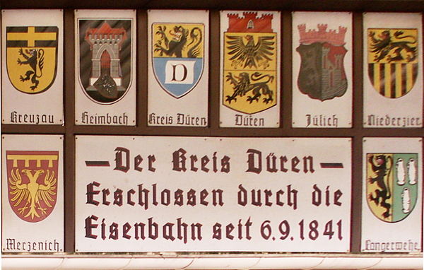 Information board at the opening of the line from Cologne to Aachen in Düren