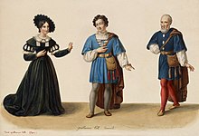 Costume designs for Guillaume Tell, with Laure Cinti-Damoreau as Mathilde, Adolphe Nourrit as Arnold Melchtal, and Nicolas Levasseur as Walter Furst (Source: Wikimedia)