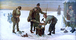 Sochaczewski's painting depicting the applying of handcuffs in the Siberian camps.