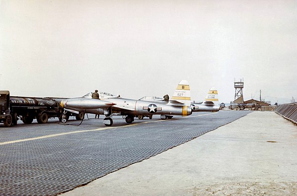 Group F-84Es being refueled during Korean War