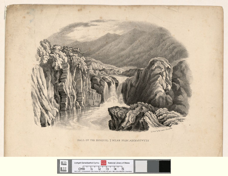 File:Fall of the Rheidiol 7 miles from Aberystwyth - lithos by W. Crane.jpeg