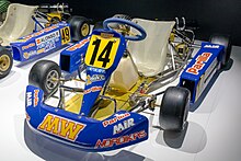 The go-kart Alonso drove to win the Karting World Championship in 1996 Fernando Alonso 1996 kart front-left 2017 Museo Fernando Alonso.jpg