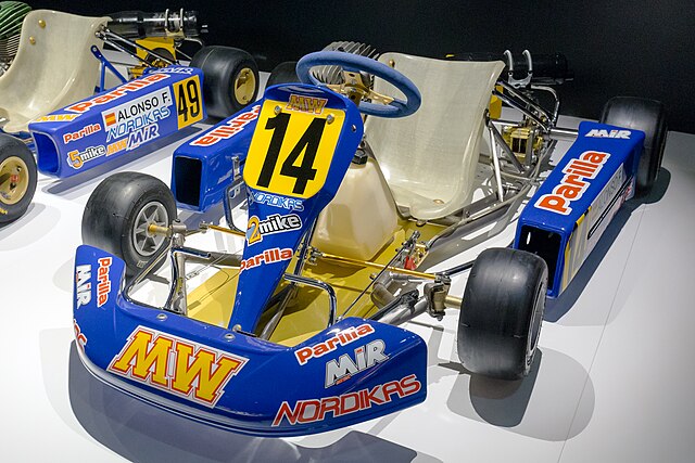 The go-kart Alonso drove to win the Karting World Championship in 1996