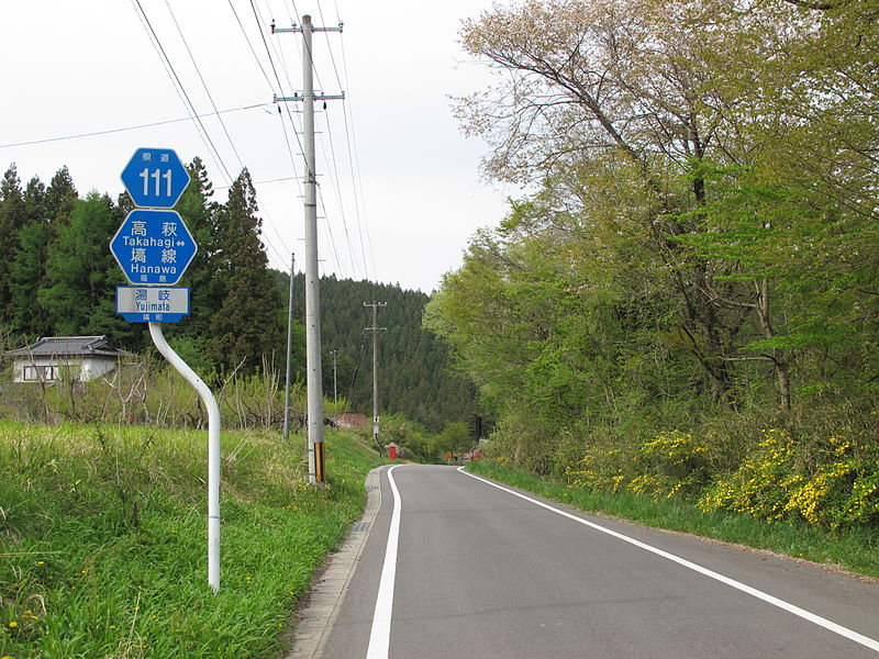 ファイル:Fukushima prefectural road route 111 (Takahagi-Hanawa line) in Yujimata,Hanawa town.JPG