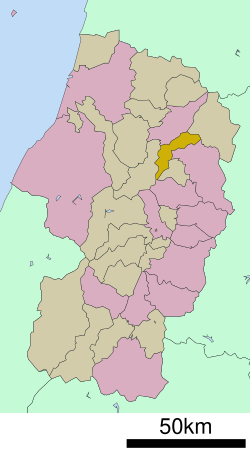 Funagata okulunun Yamagata Prefecture şehrindeki konumu